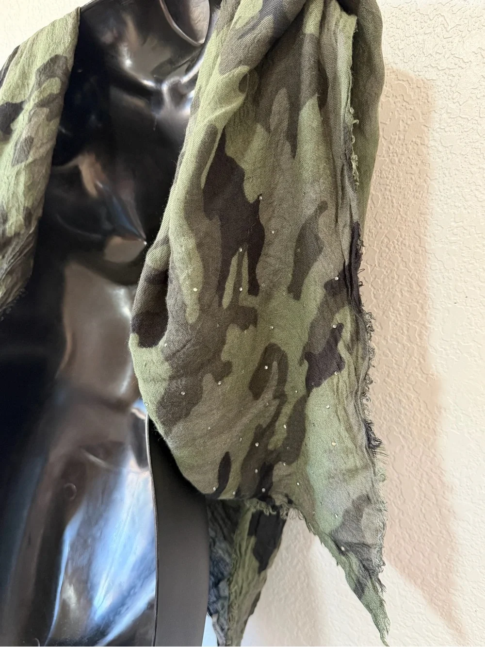 Camouflage Studded Green Black Lightweight Cowl Neck Shawl Scarf